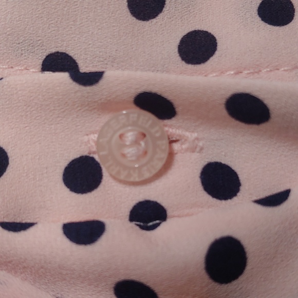 Karl Lagerfeld button up sleeveless blouse pink with navy dots size large - Picture 8 of 10